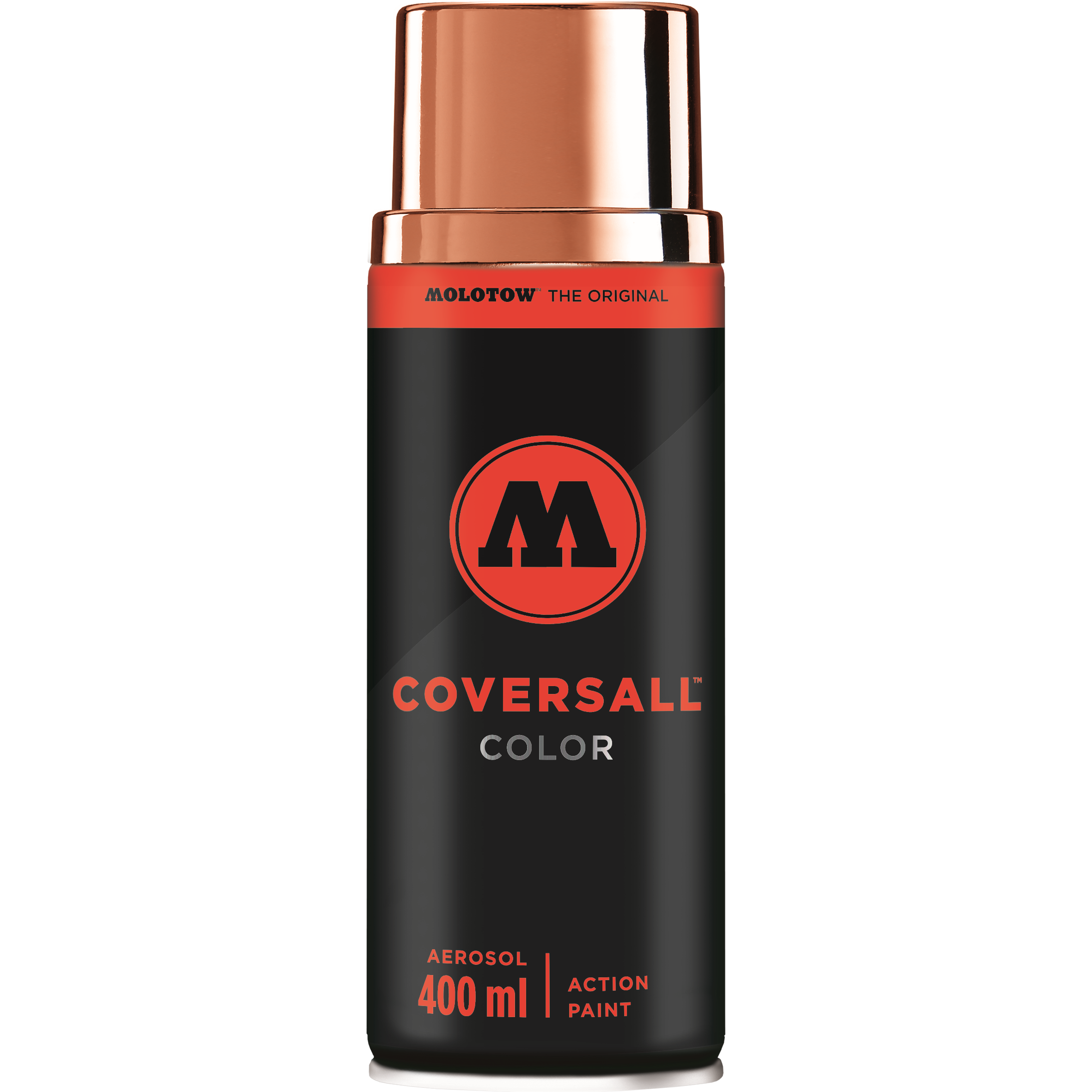 Bomboletta spray MOLOTOW COVERSALL™ Color rame da 400ml, design nero opaco con dettagli rossi.