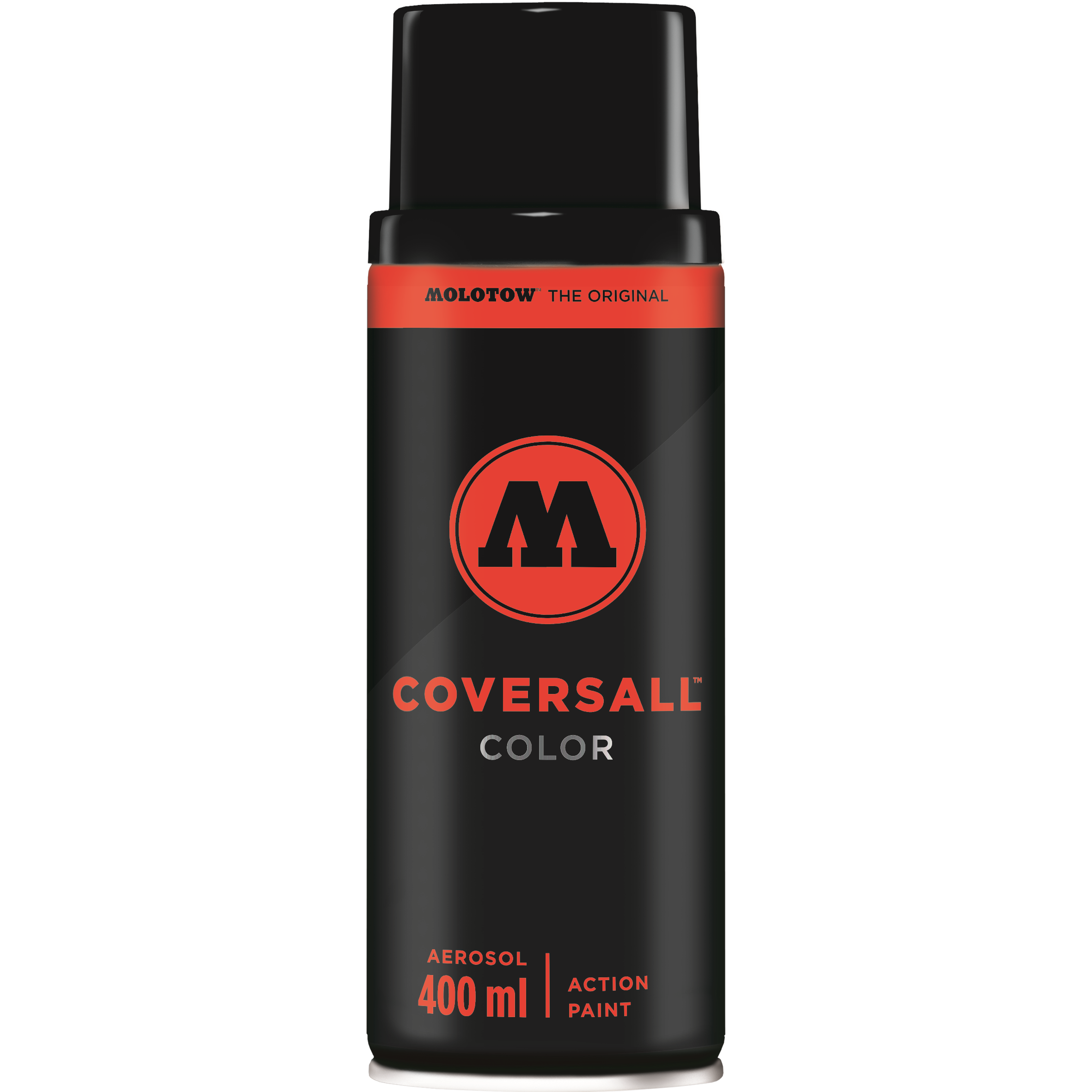 Bomboletta spray MOLOTOW COVERSALL™ Color 400ml nera e rossa, finitura semi-lucida.