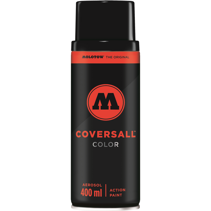 Bomboletta spray MOLOTOW COVERSALL™ Color 400ml nera e rossa, finitura semi-lucida.