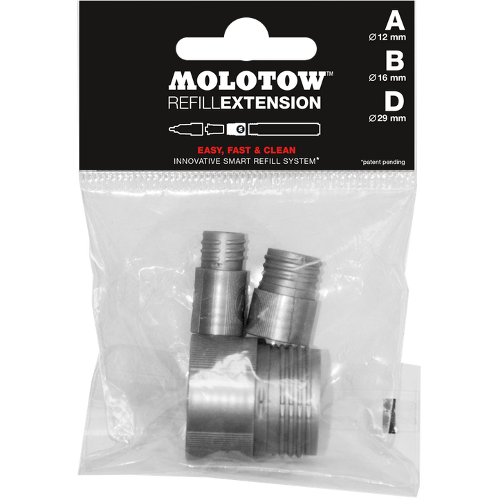 Set Refill Extension MOLOTOW Tryout con adattatori per marker serie 100, 200, 400, 600 e 700 per ricarica inchiostro pulita e precisa