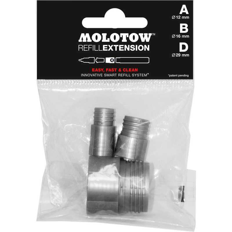 Set Refill Extension MOLOTOW Tryout con adattatori per marker serie 100, 200, 400, 600 e 700 per ricarica inchiostro pulita e precisa