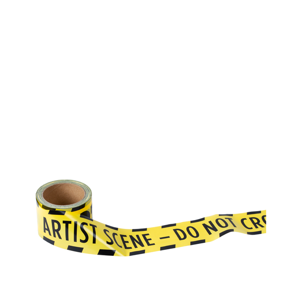 Nastro barriera Molotow Artist Barrier Tape con scritta “ARTIST SCENE DO NOT CROSS” su sfondo giallo e nero
